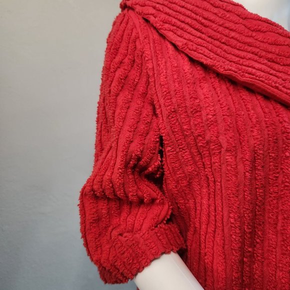 Red CHENILLE Short Button Front Jacket with Round Collar Ladies Size Large - Picture 7 of 15